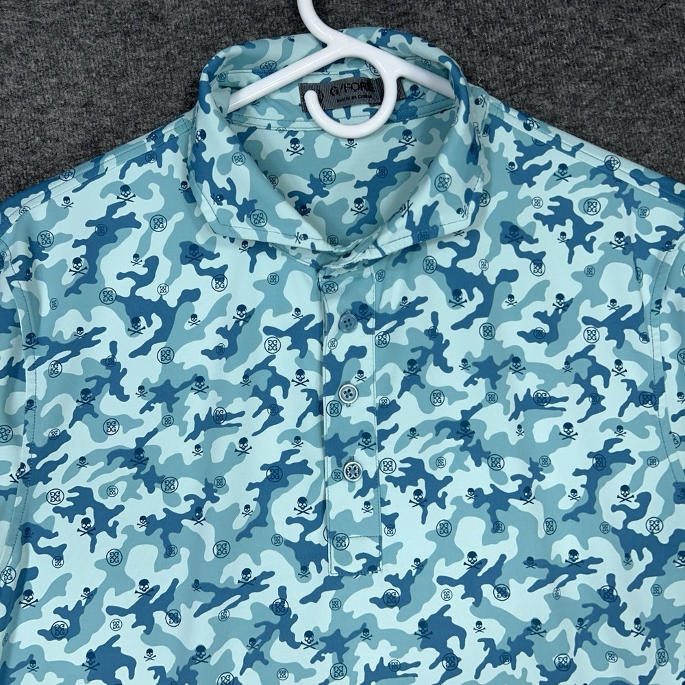 G/Fore Polo Mens M Blue Camo Skull Print AOP Mapped Icon Camo Tech Jersey